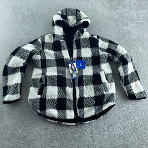 Weatherproof Womens Buffalo  Sherpa-Lined Hooded Jacket L Black/White NWT 2866